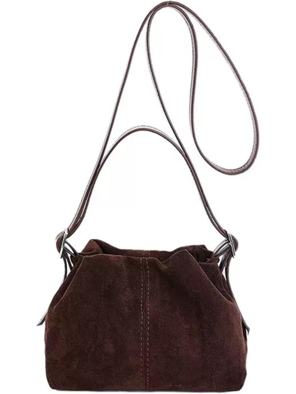 Women Vintage Suede Handbag Small Tote Bag Drawstring Bucket Bag Faux Suede Cros